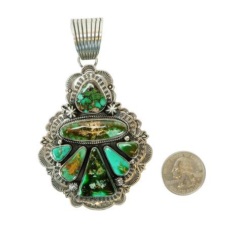 Sterling Silver and Multi Green Turquoise Stone Angel Pendant